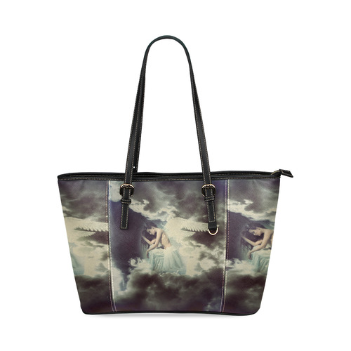 Sad Angel in Paradise Sky Leather Tote Bag/Small (Model 1640)