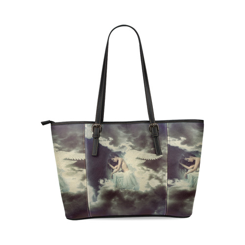 Sad Angel in Paradise Sky Leather Tote Bag/Small (Model 1640)