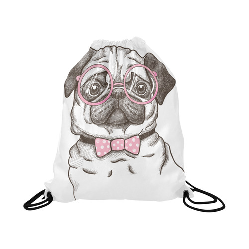 pug in glasses Large Drawstring Bag Model 1604 (Twin Sides)  16.5"(W) * 19.3"(H)