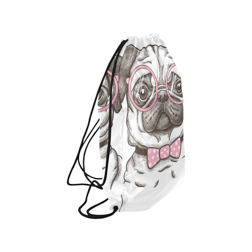 pug in glasses Small Drawstring Bag Model 1604 (Twin Sides) 11"(W) * 17.7"(H)