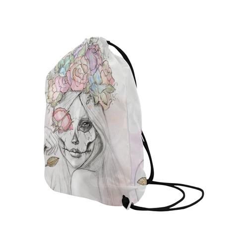 Boho Queen, skull girl, watercolor woman Large Drawstring Bag Model 1604 (Twin Sides)  16.5"(W) * 19.3"(H)