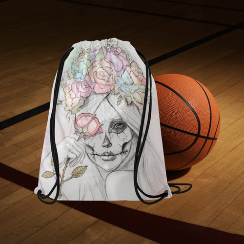 Boho Queen, skull girl, watercolor woman Large Drawstring Bag Model 1604 (Twin Sides)  16.5"(W) * 19.3"(H)