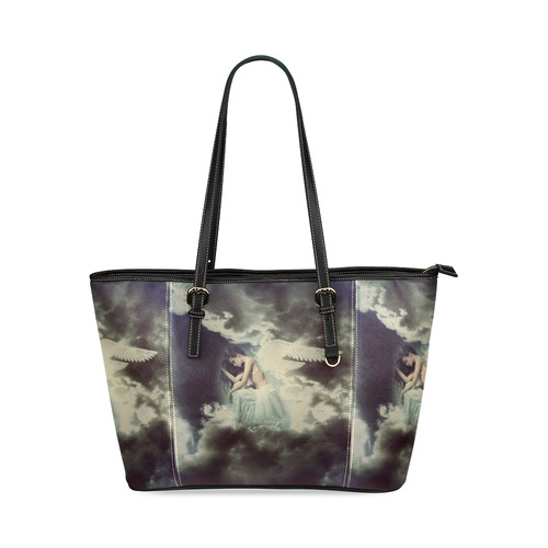 Sad Angel in Paradise Sky Leather Tote Bag/Large (Model 1640)