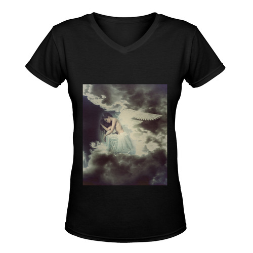 Sad Angel in Paradise Sky Women's Deep V-neck T-shirt (Model T19)