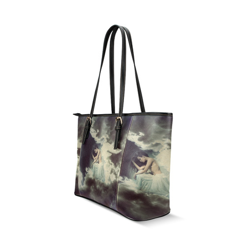 Sad Angel in Paradise Sky Leather Tote Bag/Small (Model 1640)