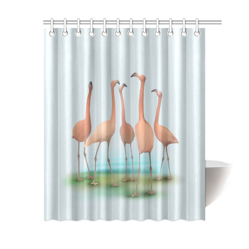 Flamingo Mingle, watercolor, birds Shower Curtain 60"x72"
