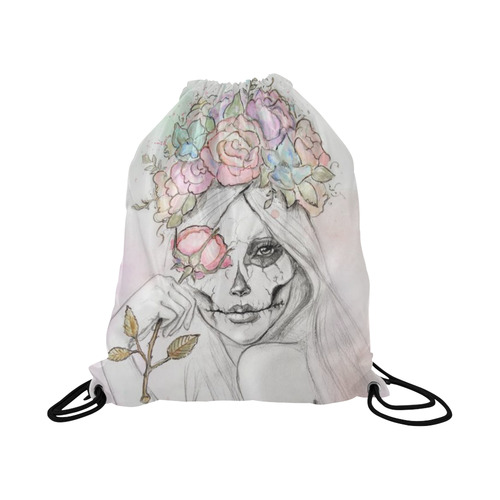 Boho Queen, skull girl, watercolor woman Large Drawstring Bag Model 1604 (Twin Sides)  16.5"(W) * 19.3"(H)