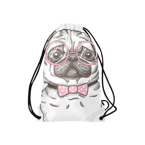 pug in glasses Small Drawstring Bag Model 1604 (Twin Sides) 11"(W) * 17.7"(H)