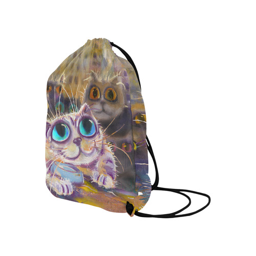The hungry cat waiting for meal Large Drawstring Bag Model 1604 (Twin Sides)  16.5"(W) * 19.3"(H)