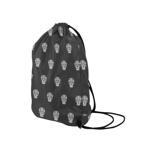 skull pattern bw Medium Drawstring Bag Model 1604 (Twin Sides) 13.8"(W) * 18.1"(H)