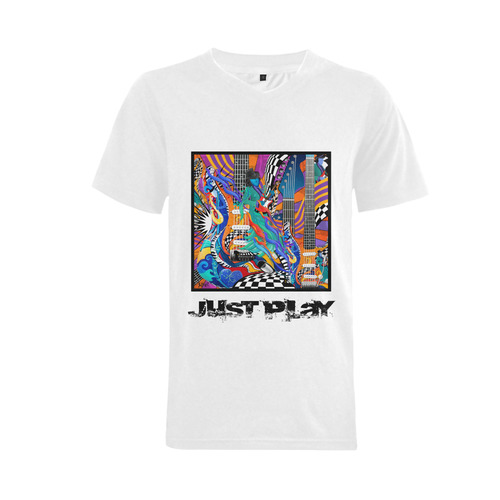 Retro Music Colorful Electric Guitar Musician Art Print Men's V-Neck T-shirt  Big Size(USA Size) (Model T10)