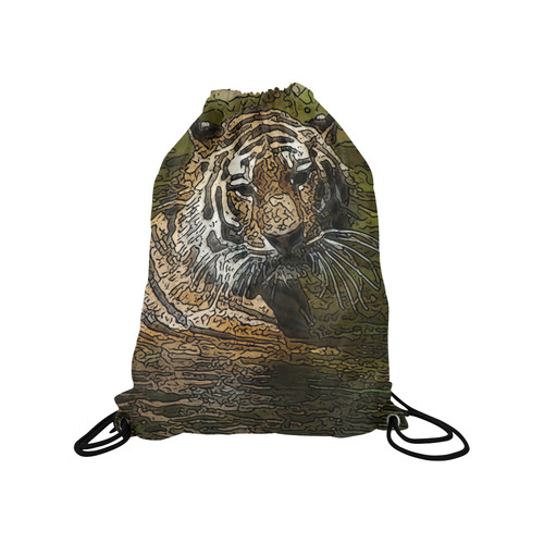 animal artstudion 15416 tiger Medium Drawstring Bag Model 1604 (Twin Sides) 13.8"(W) * 18.1"(H)