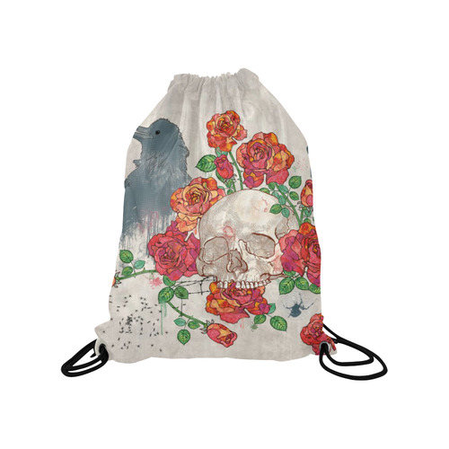 watercolor skull and roses Medium Drawstring Bag Model 1604 (Twin Sides) 13.8"(W) * 18.1"(H)