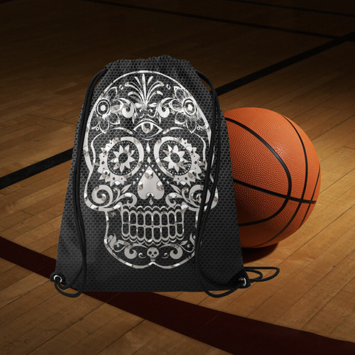 Skull, black silver metal Large Drawstring Bag Model 1604 (Twin Sides)  16.5"(W) * 19.3"(H)