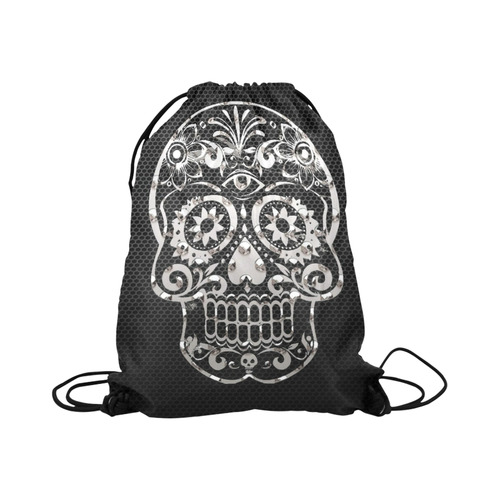 Skull, black silver metal Large Drawstring Bag Model 1604 (Twin Sides)  16.5"(W) * 19.3"(H)