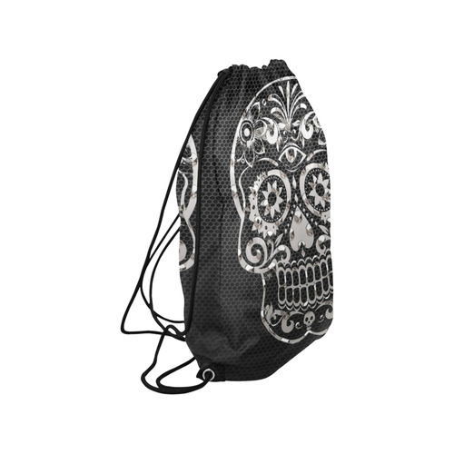 Skull, black silver metal Medium Drawstring Bag Model 1604 (Twin Sides) 13.8"(W) * 18.1"(H)