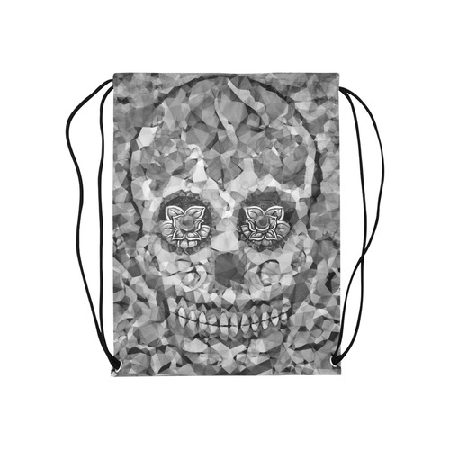 Polygon Skull black white Medium Drawstring Bag Model 1604 (Twin Sides) 13.8"(W) * 18.1"(H)