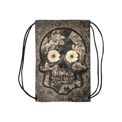 Smiling flower Sugarskull C Small Drawstring Bag Model 1604 (Twin Sides) 11"(W) * 17.7"(H)