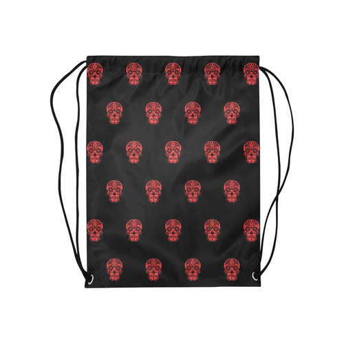 skull pattern red Medium Drawstring Bag Model 1604 (Twin Sides) 13.8"(W) * 18.1"(H)