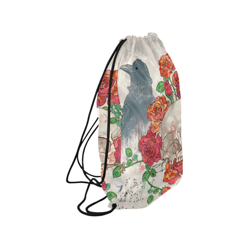 watercolor skull and roses Small Drawstring Bag Model 1604 (Twin Sides) 11"(W) * 17.7"(H)