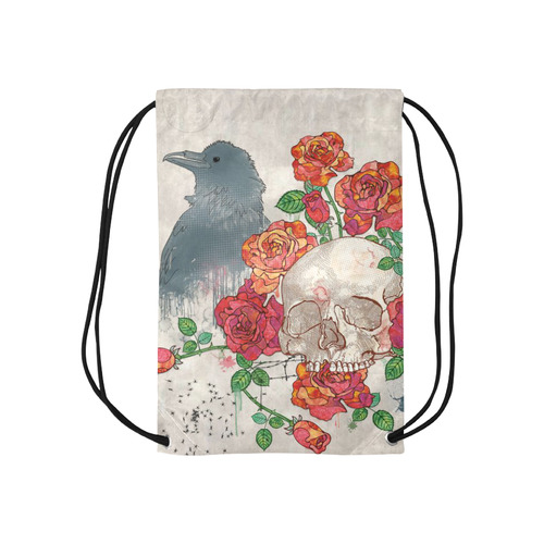 watercolor skull and roses Small Drawstring Bag Model 1604 (Twin Sides) 11"(W) * 17.7"(H)