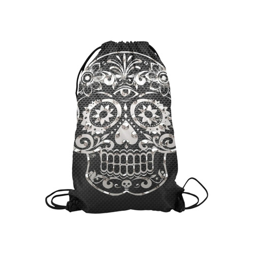 Skull, black silver metal Small Drawstring Bag Model 1604 (Twin Sides) 11"(W) * 17.7"(H)