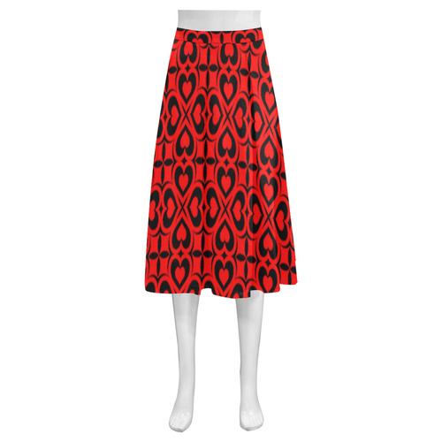 Red Black Heart Lattice Mnemosyne Women's Crepe Skirt (Model D16)