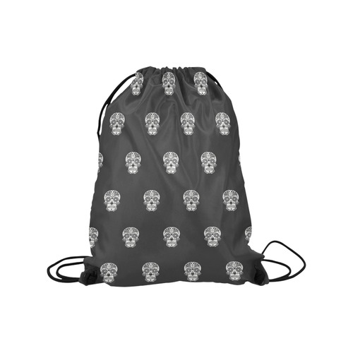 skull pattern bw Medium Drawstring Bag Model 1604 (Twin Sides) 13.8"(W) * 18.1"(H)