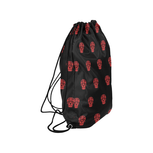 skull pattern red Medium Drawstring Bag Model 1604 (Twin Sides) 13.8"(W) * 18.1"(H)