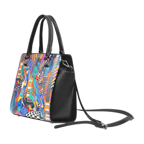 Girls Rock Music Band Colorful Guitar Music Art By Juleez Rivet Shoulder Handbag (Model 1645)