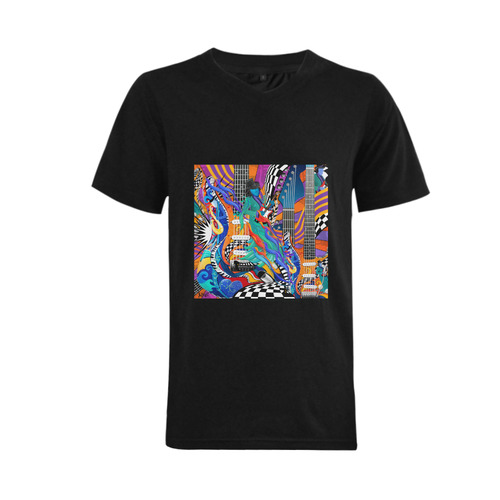 Rock Music Colorful Electric Guitar Musician Pop Art Print Men's V-Neck T-shirt  Big Size(USA Size) (Model T10)