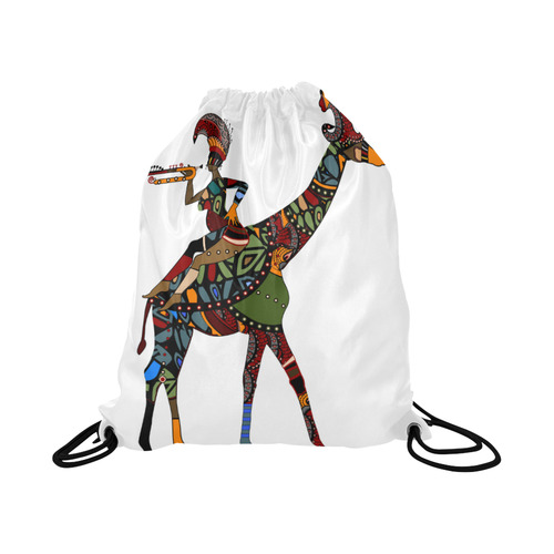 woman sitting on the back of a giraffe Large Drawstring Bag Model 1604 (Twin Sides)  16.5"(W) * 19.3"(H)