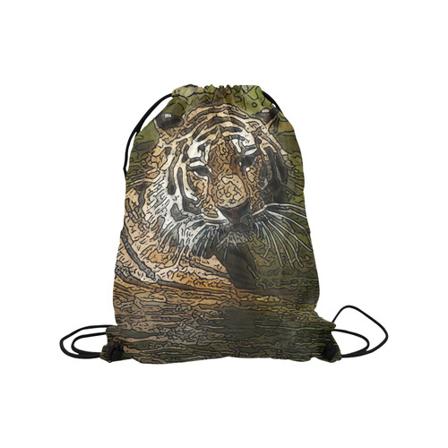 animal artstudion 15416 tiger Medium Drawstring Bag Model 1604 (Twin Sides) 13.8"(W) * 18.1"(H)