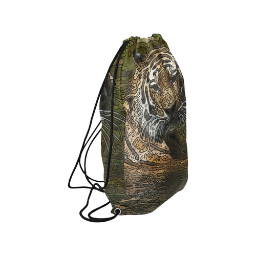 animal artstudion 15416 tiger Small Drawstring Bag Model 1604 (Twin Sides) 11"(W) * 17.7"(H)