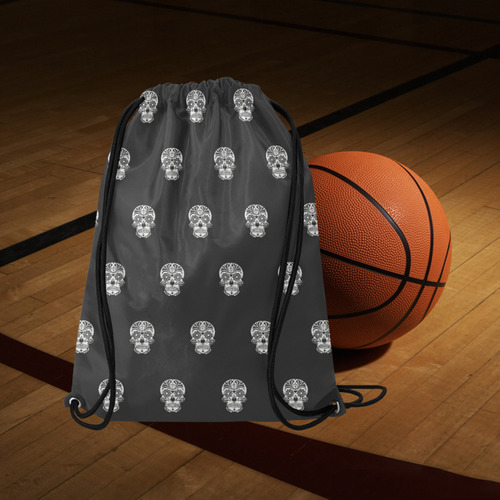 skull pattern bw Medium Drawstring Bag Model 1604 (Twin Sides) 13.8"(W) * 18.1"(H)