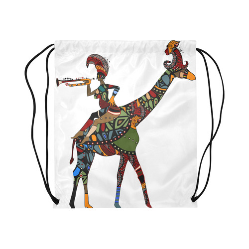 woman sitting on the back of a giraffe Large Drawstring Bag Model 1604 (Twin Sides)  16.5"(W) * 19.3"(H)