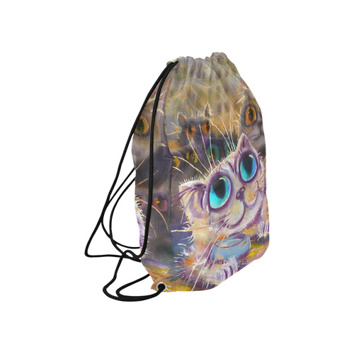 The hungry cat waiting for meal Large Drawstring Bag Model 1604 (Twin Sides)  16.5"(W) * 19.3"(H)