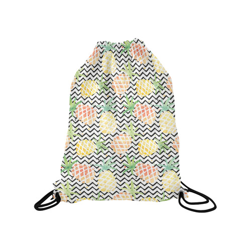 watercolor pineapple and chevron, pineapples Medium Drawstring Bag Model 1604 (Twin Sides) 13.8"(W) * 18.1"(H)