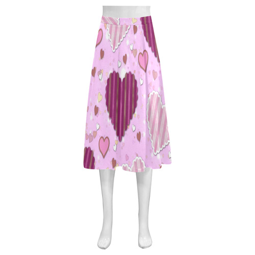 Pink Patchwork Hearts Mnemosyne Women's Crepe Skirt (Model D16)