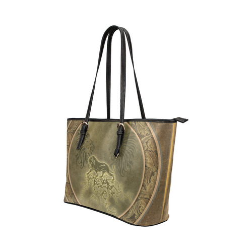 Lion with floral elements, vintage Leather Tote Bag/Small (Model 1651)