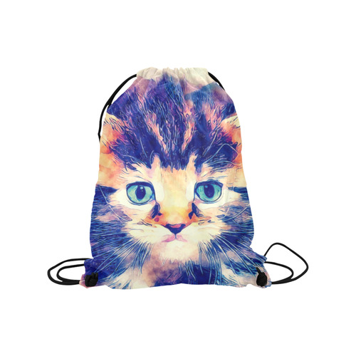 watercolor cat Medium Drawstring Bag Model 1604 (Twin Sides) 13.8"(W) * 18.1"(H)