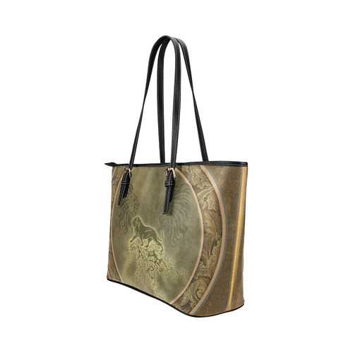 Lion with floral elements, vintage Leather Tote Bag/Small (Model 1651)