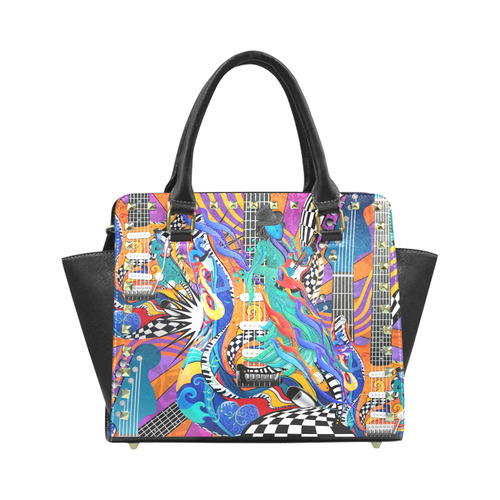 Girls Rock Music Band Colorful Guitar Music Art By Juleez Rivet Shoulder Handbag (Model 1645)