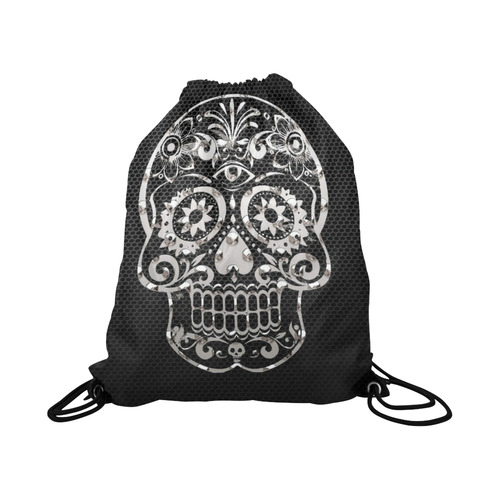 Skull, black silver metal Large Drawstring Bag Model 1604 (Twin Sides)  16.5"(W) * 19.3"(H)