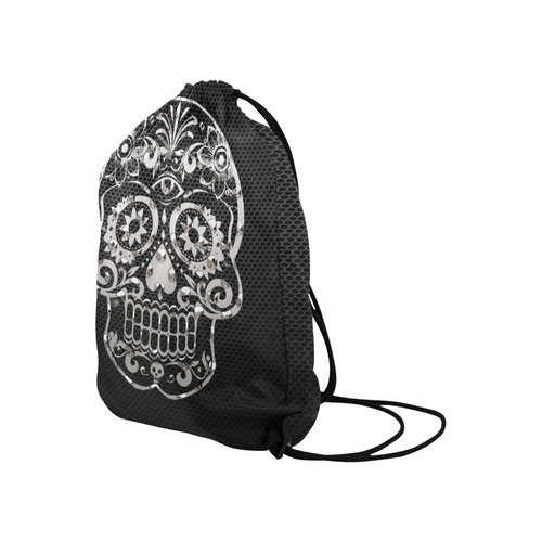 Skull, black silver metal Large Drawstring Bag Model 1604 (Twin Sides)  16.5"(W) * 19.3"(H)