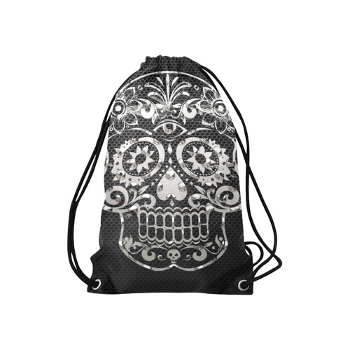 Skull, black silver metal Small Drawstring Bag Model 1604 (Twin Sides) 11"(W) * 17.7"(H)