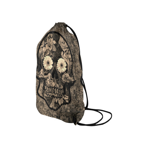 Smiling flower Sugarskull C Small Drawstring Bag Model 1604 (Twin Sides) 11"(W) * 17.7"(H)