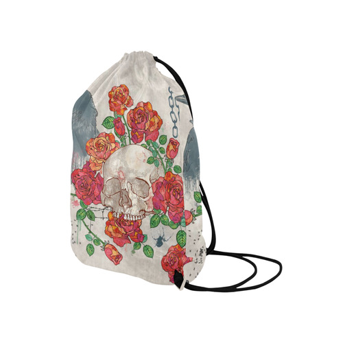 watercolor skull and roses Medium Drawstring Bag Model 1604 (Twin Sides) 13.8"(W) * 18.1"(H)