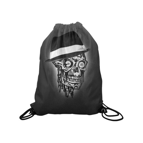 Elegant Skull with hat,B&W Medium Drawstring Bag Model 1604 (Twin Sides) 13.8"(W) * 18.1"(H)