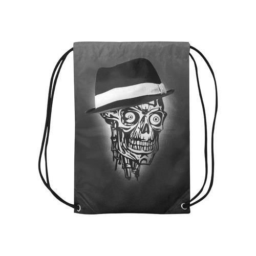 Elegant Skull with hat,B&W Small Drawstring Bag Model 1604 (Twin Sides) 11"(W) * 17.7"(H)